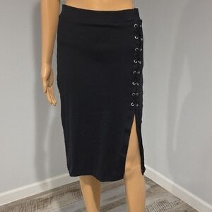 bebe Black Lace-Up Pencil Skirt